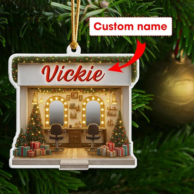 Personalized Hair Salon Christmas Ornament 2025, Flat Acrylic Custom Name Ornament, for Hairstylist, Hairdresser Keepsake, Beauty Shop Christmas Tree Decoration
