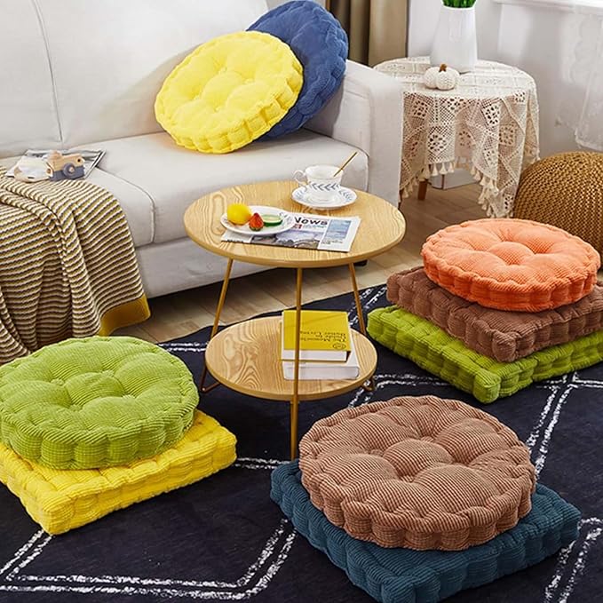 Rose Red Corduroy Floor Seat Pillows Cushion Large Square and Round Floor Cushions for Adults 2 Pack Meditation Floor Pillow for Living Room Balcony Tatami Yoga,18x18 Inch
