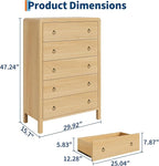 IDEALHOUSE 5-Drawer Dresser, Oak Finish Tall Storage Chest, Drawer Chest Bedroom Organizer Cabinet with Gold Ring Pulls, Mid-Century Modern Dresser for Living Room, Bedroom