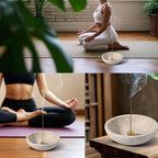 Koville Natural Marble Incense Holder, Incense Holder for Sticks with 9 Holes, Handmade Incense Burner Ash Catcher for Meditation Yoga SPA, Balsam Fir/Palo Santo/Sage/Cone (D=150-RoyalBeige)