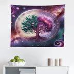 Ambesonne Purple Tapestry, Galaxy Tree of Life Design Space and Earthy Side Branches Universe Art, Fabric Wall Hanging Decor for Bedroom Living Room Dorm, 28" X 23", Teal Plum and Lavender