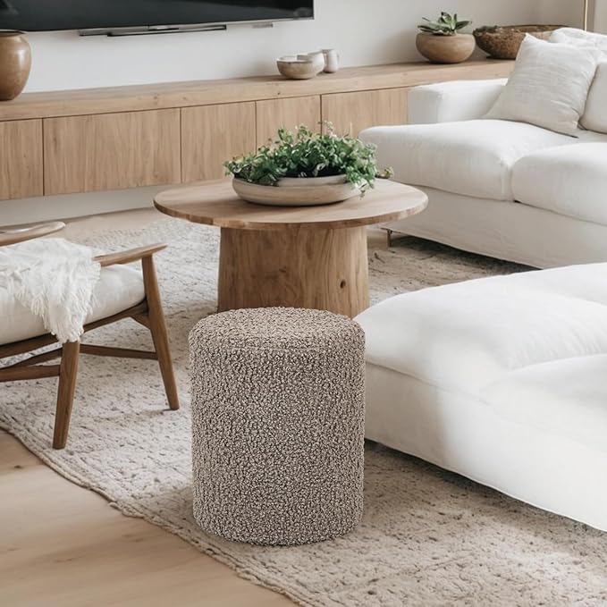 Get Set Style Modern Round Ottoman with Soft Padded Seat, Multifunctional Vanity Stool for Makeup, Upholstered Footrest Stool Ottoman Foot Stool for Living Room, Bedroom