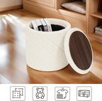 13" Foldable Boucle Round Storage Ottoman,Space-Saving Footrest/Seating/Coffee Table for Small Apartments,Dorms & Bedrooms-White
