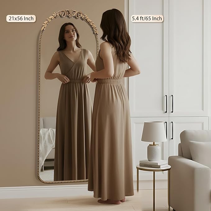 Besdomus Large Gold Floor Mirror: 56"x 21" Vintage Full Length Mirror - Traditional Ornate Baroque Antique Body Mirrors for Bedroom/Cloakroom/Entryway/Hallway/Wall - Home Decor for Living Room