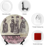 XISUNYA 7 Inch Decorative Plate, Victorian Ceramic Plate, Women Fashion Handbag Print Ceramic Display Plate for Decorative Ornaments Giving Plates, 1 Plate with 1 Display Stand, Muticolor