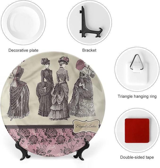 8 Inch Decorative Plate, Victorian Dinner Plate, Women Fashion Handbag Print Ceramic Wall Hanging for Fine Dining, Upscale Events, Dinner Parties, Weddings, Catering, Christmas, Thankgiving Decor