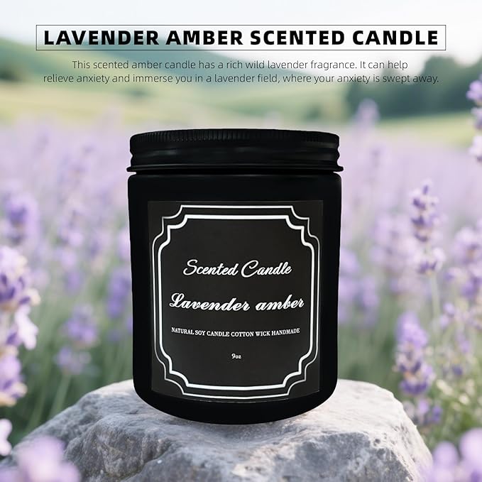 Panoata Lavender Amber Scented Candle – 7oz Soy Wax Candle for Home, Calming & Cozy Aromatherapy Blend, Long-Lasting Clean Burn, Ideal for Relaxation & Mood