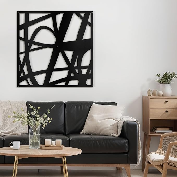 SIGNLEADER Metal Wall Art Decor Abstract Black Stroke Lines Minimalist Modern Abstract Wall Sculpture Hangings Home Decoration for Living Room, Bedroom, Bathroom, Kitchen, Outdoor - 30" Black