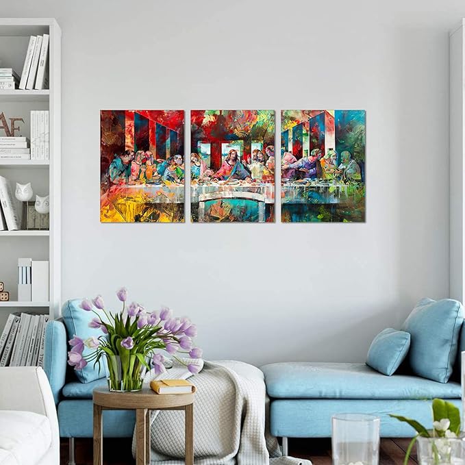 Novatique Graffiti Canvas Wall Art Last Supper Wall Decor Graffiti Picture Print for Dining Room Last Supper by Andrea Solari Decor for Living Room 12 ”x 16 ”x 3Pcs