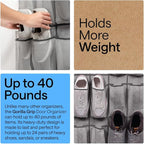 GORILLA GRIP Over the Door Shoe Organizer, 24 Extra Large Breathable Mesh Pockets, Space Saving Hanging Storage Holder, 4 Hook Closet Rack Hanger, Hangs on Closets for Shoes and Accessories, Grey
