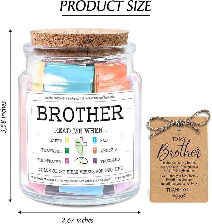 NewEleven Gifts For Brother - Brother Birthday Gifts, Christian Gift For Little, Adult Bro, Sibling - Meaningful Gift For Brothers From Sister, Family - Bible Verse Jar