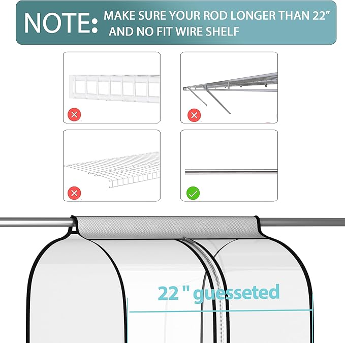 22” Gusseted Garment Bags for Hanging Clothes, All Clear Clothes Cover for Closet Storage, Wardrobe Coat Protector for Suit, Shirt Dress, Bottom Enclosed, 2 Pack, 40” Long
