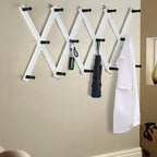 Dseap Accordian Wall Hanger: 16” High Wooden Wall Expandable Coat Rack, Hat Rack Holder, Accordion Hook for Baseball Caps, Coats, Mugs, 14 Peg Hooks, White & Black