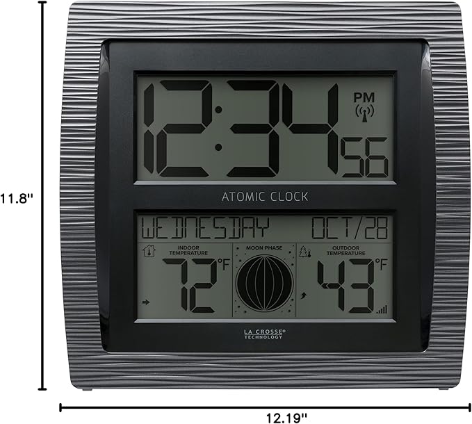 La Crosse Technology BBB86118-INT Curved Atomic Digital Clock with Moon Phase & Temperature