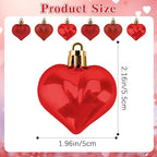 Valentines Day Heart Ornaments, 24Pcs Hanging Heart Ornaments, Glitter Red Heart-Shaped Baubles for Outdoor Wedding Anniversary Mother's Day Romantic Galentines Valentines Day Party Decoration