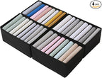 Qozary 4 Pack Drawer Organizers for Clothing, 8 Grids Foldable Closet Organizers and Storage Bins for Bedroom, Dresser Organizer Boxes for Thin T-shirts, Tank Tops (Black, Upgrade Height)