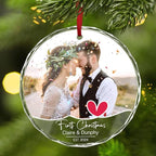 Personalized First Christmas Married Ornament 2024 Photo Text Custom Christmas Ornaments Crystal 2024 Customized Weddings Gifts for Couples Family Friends Xmas Decor