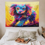 VUMIVI Colorful Cute Dog Tapestry Rainbow-Hued Oil Painting Pet-Themed Abstract Art Print Tapestry Wall Hanging for Living Room Bedroom Dorm Classroom Aesthetic Decor W80xL60in