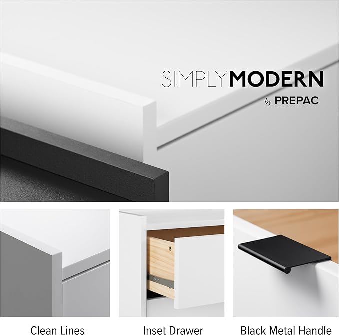 Prepac Simply Modern 6-Drawer Double Dresser for Bedroom, Chest of Drawers, Modern Bedroom Furniture, 52.5” wide x 16” deep x 29.5” tall, White