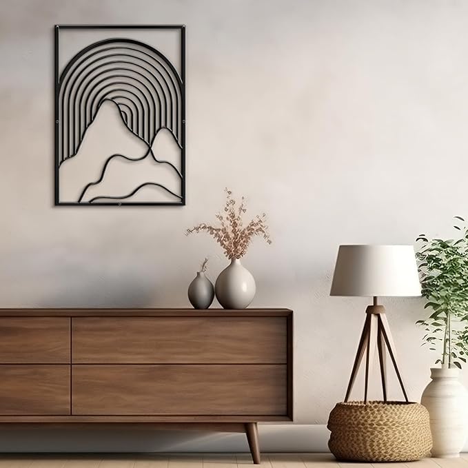 SIGNLEADER Metal Wall Art Decor Geometric Mid-Century Stripe Landscape Modern Abstract Wall Sculpture Hangings Home Decoration for Living Room, Bedroom, Bathroom, Kitchen, Outdoor - 18" Black