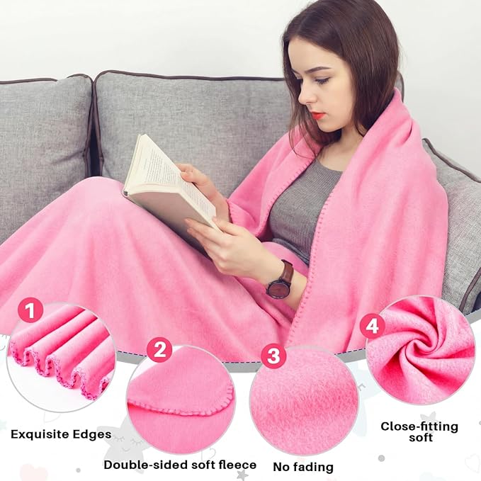 Newwiee 24 Pcs Fleece Throw Blankets Bulk 50'' x 60'' Oeko-tex Standard 100 Certified Spring Outdoor Wedding Guest Blankets Lightweight for Sleepover Donation Lap Pet Sofa Home (Light Pink/White)