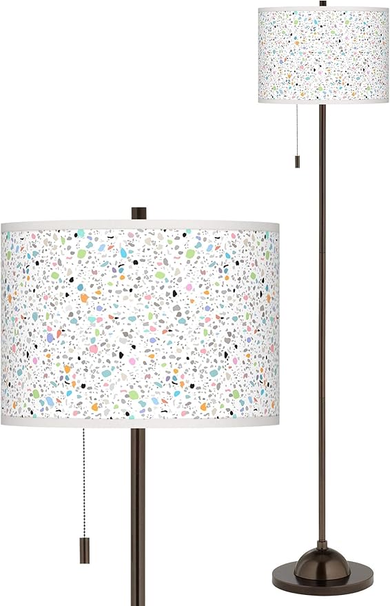 Colored Terrazzo Bronze Club Floor Lamp with Print Shade