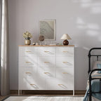 Wide TV Stand Modern TV Console, 11 Drawers Tall Dresser for Bedroom, Fabric Storage Cabinet, Chest of Drawers for Closet, Nursery, Living Room（White）