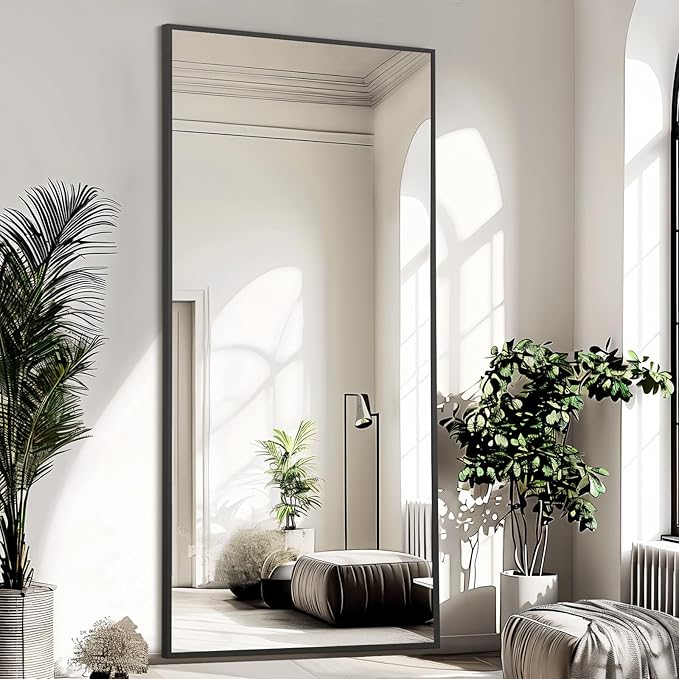 Full Length Mirror, 76"x34" Oversized Floor Mirror Free Standing, Large Full Body Mirror for Bedroom Living Room Gym, Black Mirror Full Length with Tempered Glass