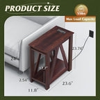 WLIVE Narrow End Table with Charging Station of Open Storage Shelf，Sofa Side Table with 2 USB Ports and 2 Power Outlets，Slim Farmhouse End Table for Small Spaces, 11.8" D x 23.6" W x 23.74" H