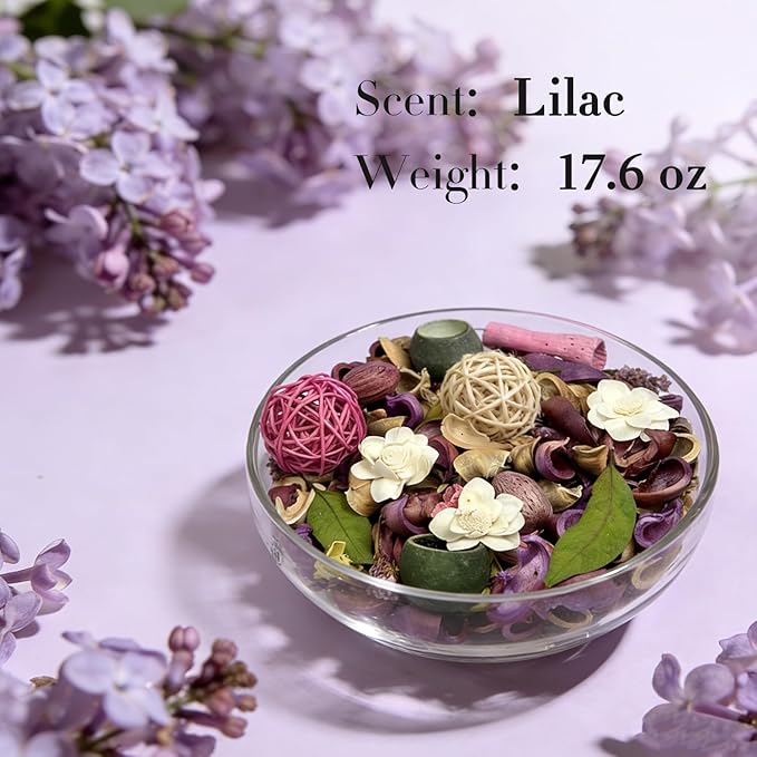 Spring Potpourri Bag,Lilac Scented Potpourri Bowl Filler,Purple Decorative Dried Flower, Bathroom Vase Decor(20 oz)