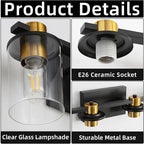 LOUSACE 5 Light Bathroom Vanity Light Black and Gold Bathroom Lighting Fixtures Over Mirror with Clear Glass, Brushed Gold Socket Wall Vanity Lighting Fixtures for Bedroom Living Room
