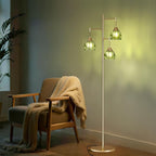 Dimmable Floor Lamp for Living Room, Bedroom, Gold Standing Lamp with 3pcs 6W Bulbs, Vintage Brass Floor Lamps for Corner, Nursery (Green Tulip)