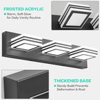 SOLFART LED Bathroom Vanity Light Fixtures： 3 Light Matte Black Modern Acrylic Bathroom Wall Lighting Fixtures Over Mirror Cool White 6000K