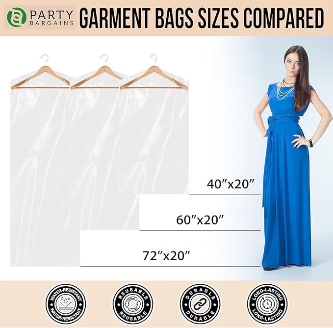 Party Bargains 40x20 Inch Clear Plastic Garment Bags, 50 Pack