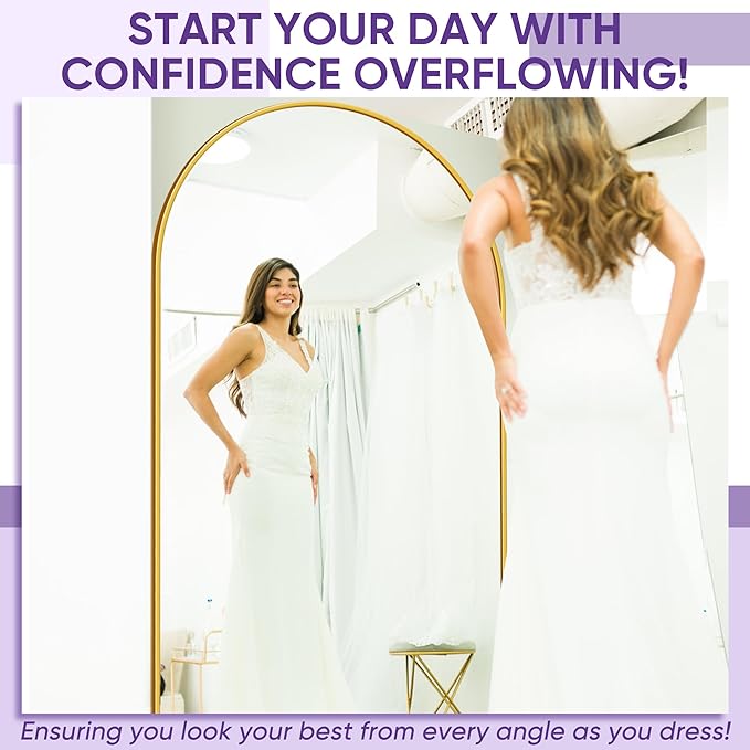 Full Length Mirror, 88"x44" Floor Mirror Freestanding, Oversized Floor Standing Mirror Full Body Mirrors with Stand for Bedroom, Hanging Mounted Mirrors for Living Room, Gold, Arched