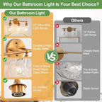 20 inch 3-Light Gold Vanity Light,Modern Wall Sconce with Rippled Glass Lampshade,Bathroom Lighting Fixture Over Mirror for Living Room,Bedroom,Hallway