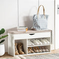 Apicizon 39 Inches Storage Bench, Shoe Bench with Flip Top Storage Space and Padded Cushion, Wooden Entryway Bench for Entryway, Living Room, 2-Tier Shoe Rack Organizer, White