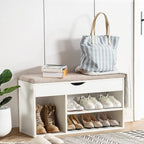 Apicizon 39 Inches Storage Bench, Shoe Bench with Flip Top Storage Space and Padded Cushion, Wooden Entryway Bench for Entryway, Living Room, 2-Tier Shoe Rack Organizer, White