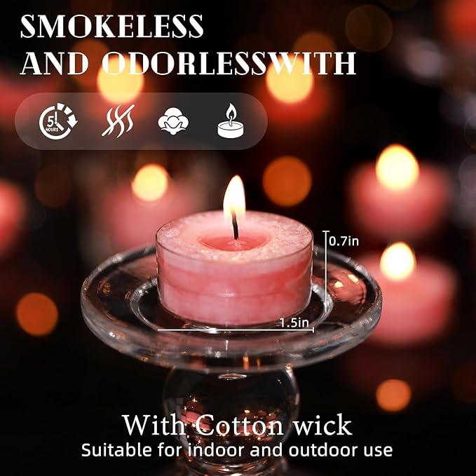 Unscented Tealights Candles for Valentine's Day, 5 Hours Long Burning Pink Pearled Tea Lights, Non-Paraffin, Smokeless, Votive Candles for Wedding, Baby Shower, 12pcs