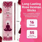 Rose Incense Sticks Natural - 16 Sticks Handcrafted Rose Sticks for Relaxation, Meditation, Yoga, Spiritual Purification & Home Ambiance | inciensos aromaticos para la casa