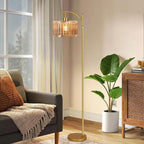 Glass Floor Lamp for Living Room,Bedroom,Gold Dimmable Standing Lamp with Remote,Mid Century Modern Brass Tall Lamp Boho Vintage Retro Floor Lamps Arc Amber Flower Floor Light Lamp Bohemian