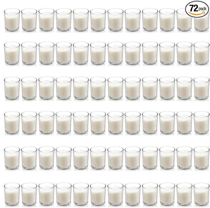 Housecret 72 Pack Warm White Unscented Clear Glass Filled Votive Candles. Hand Poured Wax Candle Ideal Gifts for Aromatherapy Spa Weddings Birthdays Holidays Party