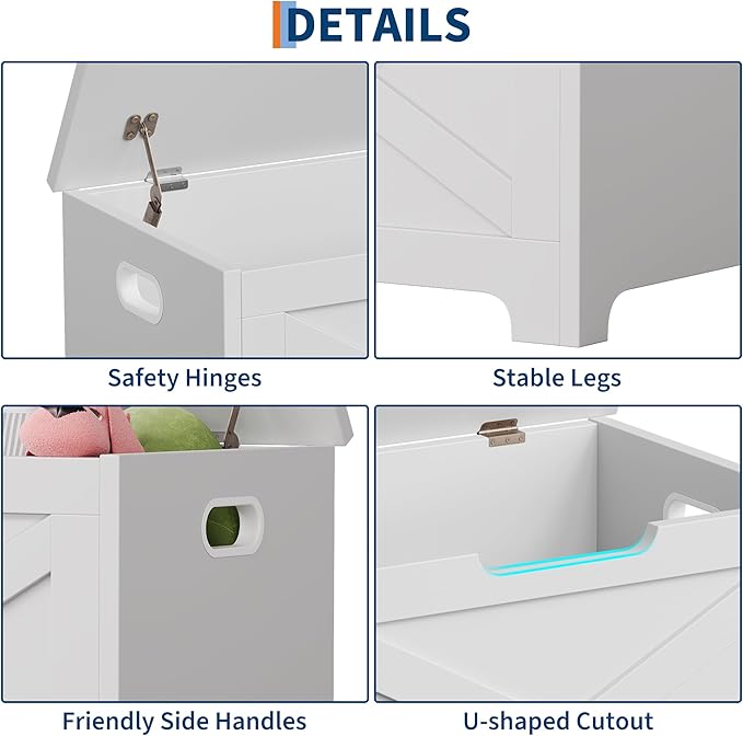 GarveeHome 23.6 in Storage Chest, Wooden Storage Bench with Safety Hinge, Easy Assembly, Large Shoe Bench for Entryway, Living Room, Bedroom