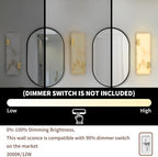 Modern Brass and Alabaster Wall Sconce 14.17in with Spanish Marble and an Elegant Dimmable LED (3000K Warm Light) for Bedroom Living Room Hallway Bathroom