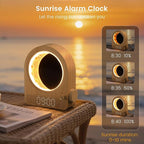 Sunrise Alarm Clock, White Noise Machine & Meteor Moonlight - 10 Soothing Sounds, Dual Alarms, 30/60/90min Timer, Easy Snooze - Bedroom Gift for Insomnia Adults/Women - Wood Grain