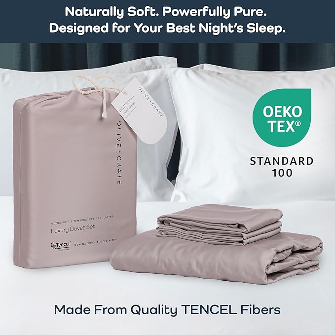 Olive + Crate Tencel Eucalyptus Cooling Duvet Cover Set - Hypoallergenic, Lyocell Tencel Duvet Cover - Soft, Temperature Regulating with Hidden Button Closure & Corner Ties - King Size [Dusk]