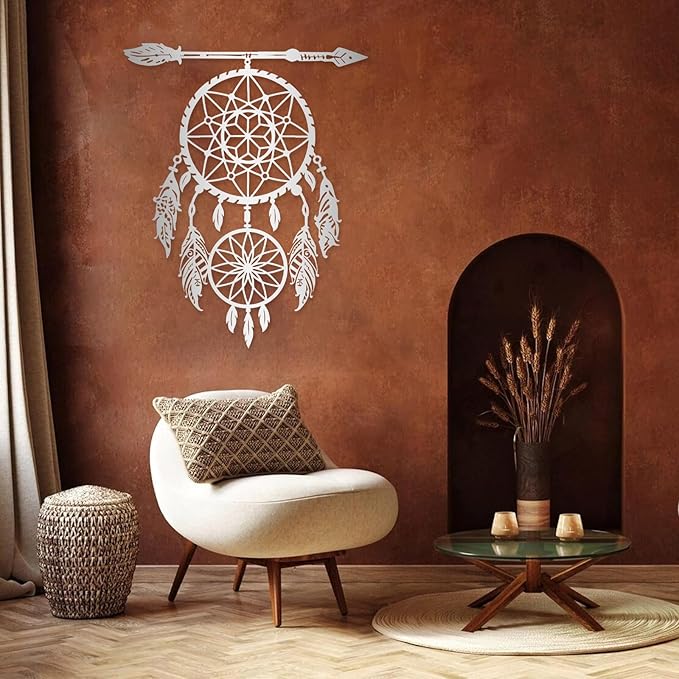 YDONVTI Dream Catcher Metal Wall Decor, Large Dream Catcher Wall Art, Metal Boho Wall Art, Feather Arrow Decoration, Native American Decor, for Bedroom(Gold, 48" L x 38" W/121x97cm)
