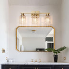 3 Light Brushed Gold Bathroom Vanity Light Over Mirror, Modern Vanity Lighting with Crystal Glass Shade, Wall Mount Bathroom Light Fixtures, E26 Base