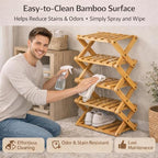 DDRIC 9-Tier No-Assembly Bamboo Rack, 2026 Upgraded Foldable Corner Shoe Rack, Space-Saving Organizer for Shoes, No-Tool Narrow Shelf for Entryway Closet Dorm (Nuture,6-Tier)