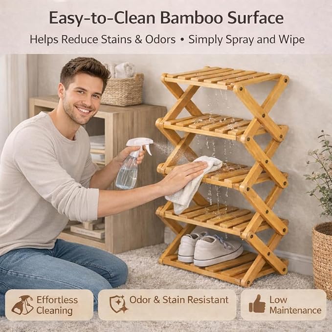 DDRIC 9-Tier No-Assembly Bamboo Rack, 2026 Upgraded Foldable Corner Shoe Rack, Space-Saving Organizer for Shoes, No-Tool Narrow Shelf for Entryway Closet Dorm (Brown,3-Tier)